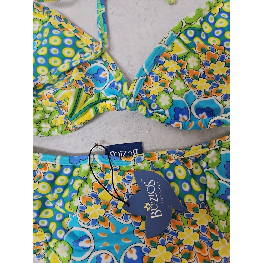 Bikini Swim Bathing Suit Beach Buzios Brazil Large Blue Colorful flowers New